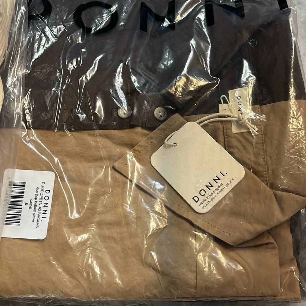 DONNI. Two-Tone Button Down Shirt in Brown and Tan - Picture 6 of 6